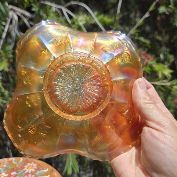 Antique Fenton Carnival Glass Little Flowers Marigold Ruffled 1908 Golden Sunset - Picture 8 of 16